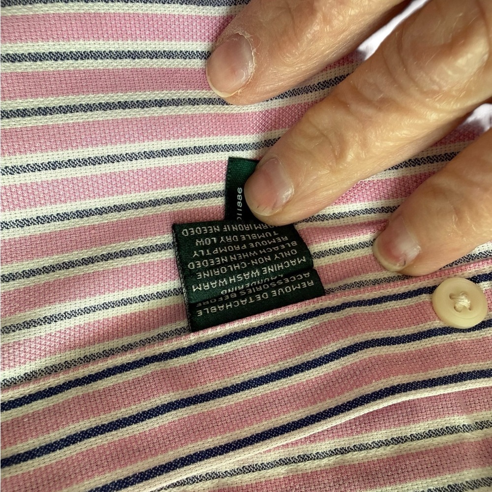 Lauren Ralph Lauren Men's XL
18 36/37 Blue/Pink Striped Button Down PREPPY - Picture 5 of 10